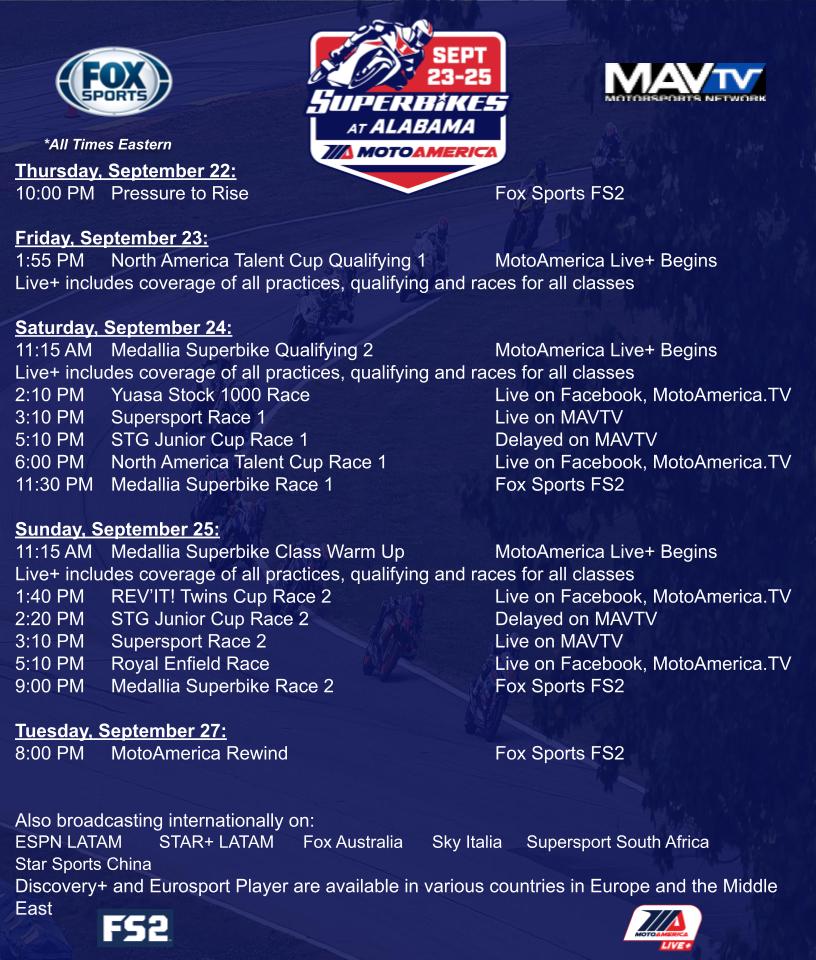 Broadcast Schedule MotoAmerica