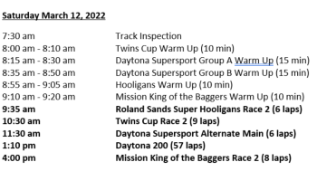 Revised Saturday Schedule For Daytona