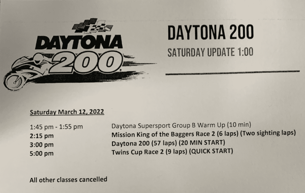 Read more about the article Latest Update: Revised Saturday Schedule For Daytona