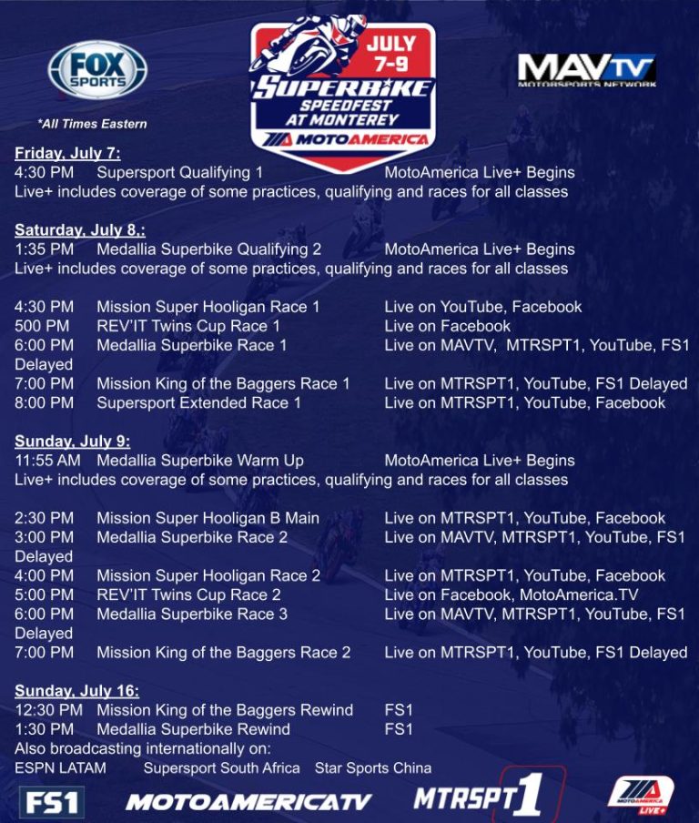 Broadcast Schedule MotoAmerica
