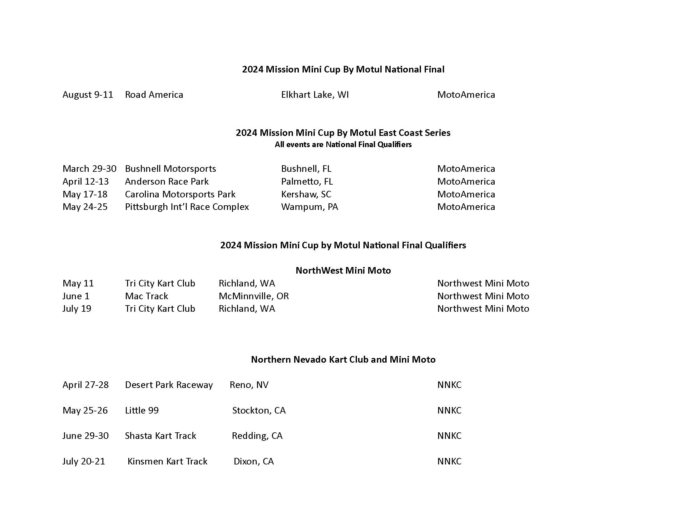 Mini Cup Events MotoAmerica